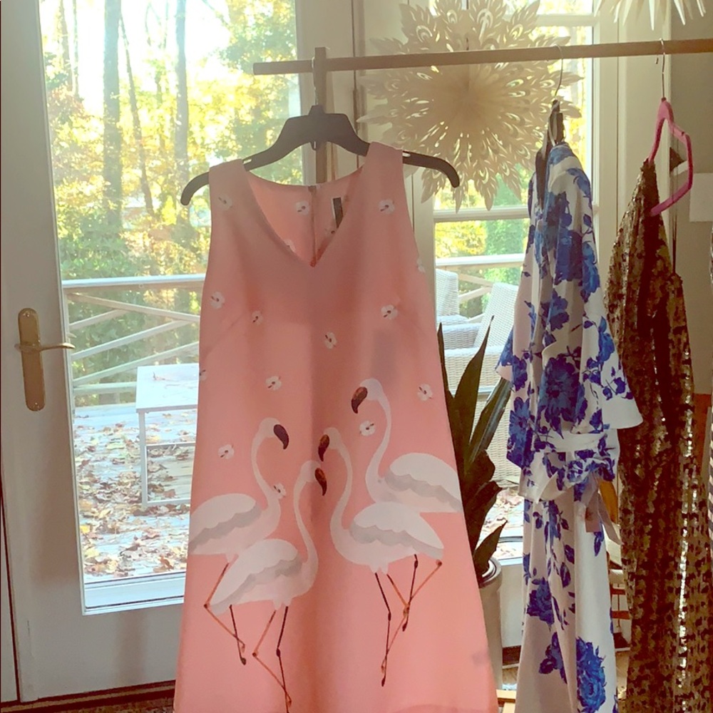 Never worn flamingo print shift. Soft Blush pink